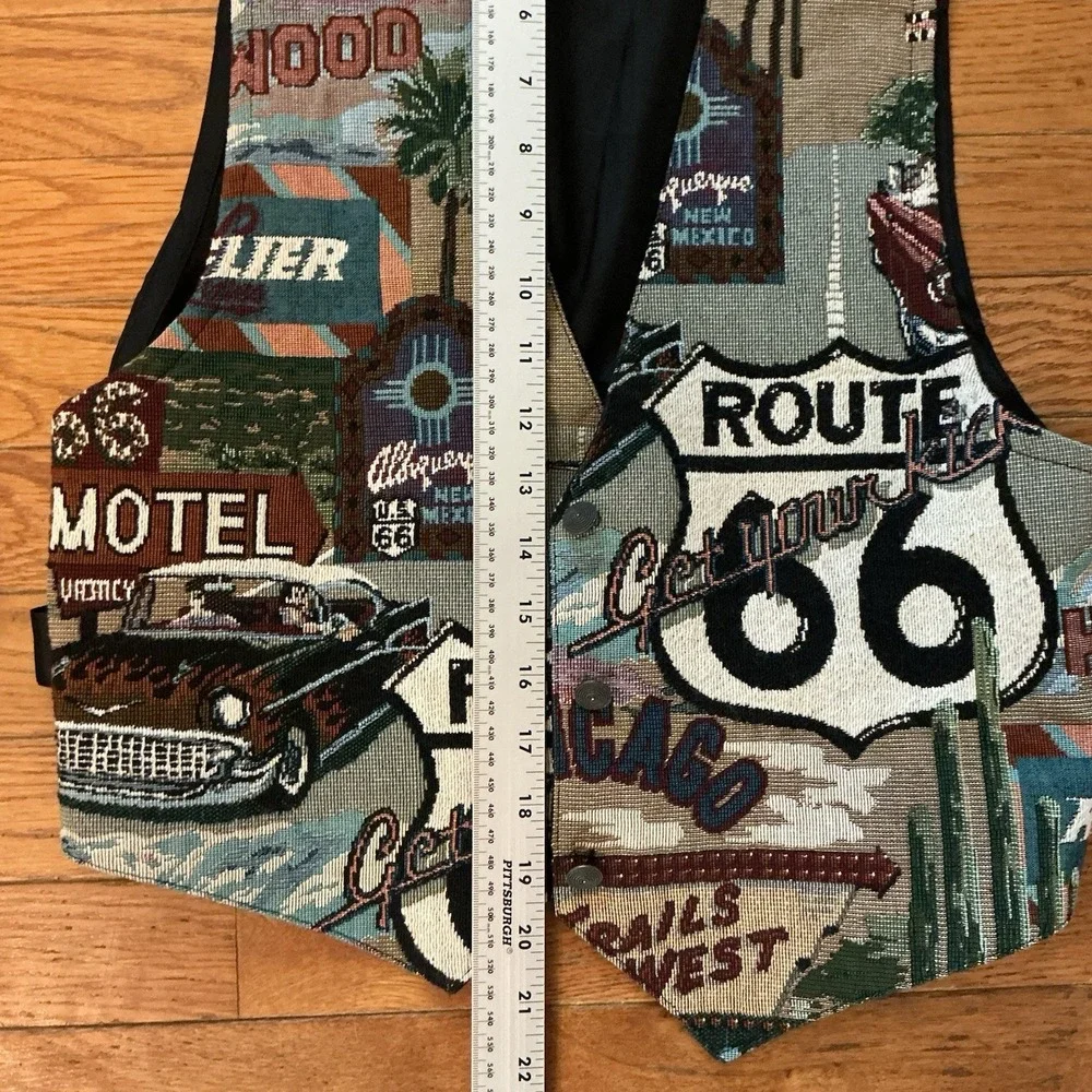 Vintage Route 66 Made in USA Wrapper Tapestry Vest Size Medium